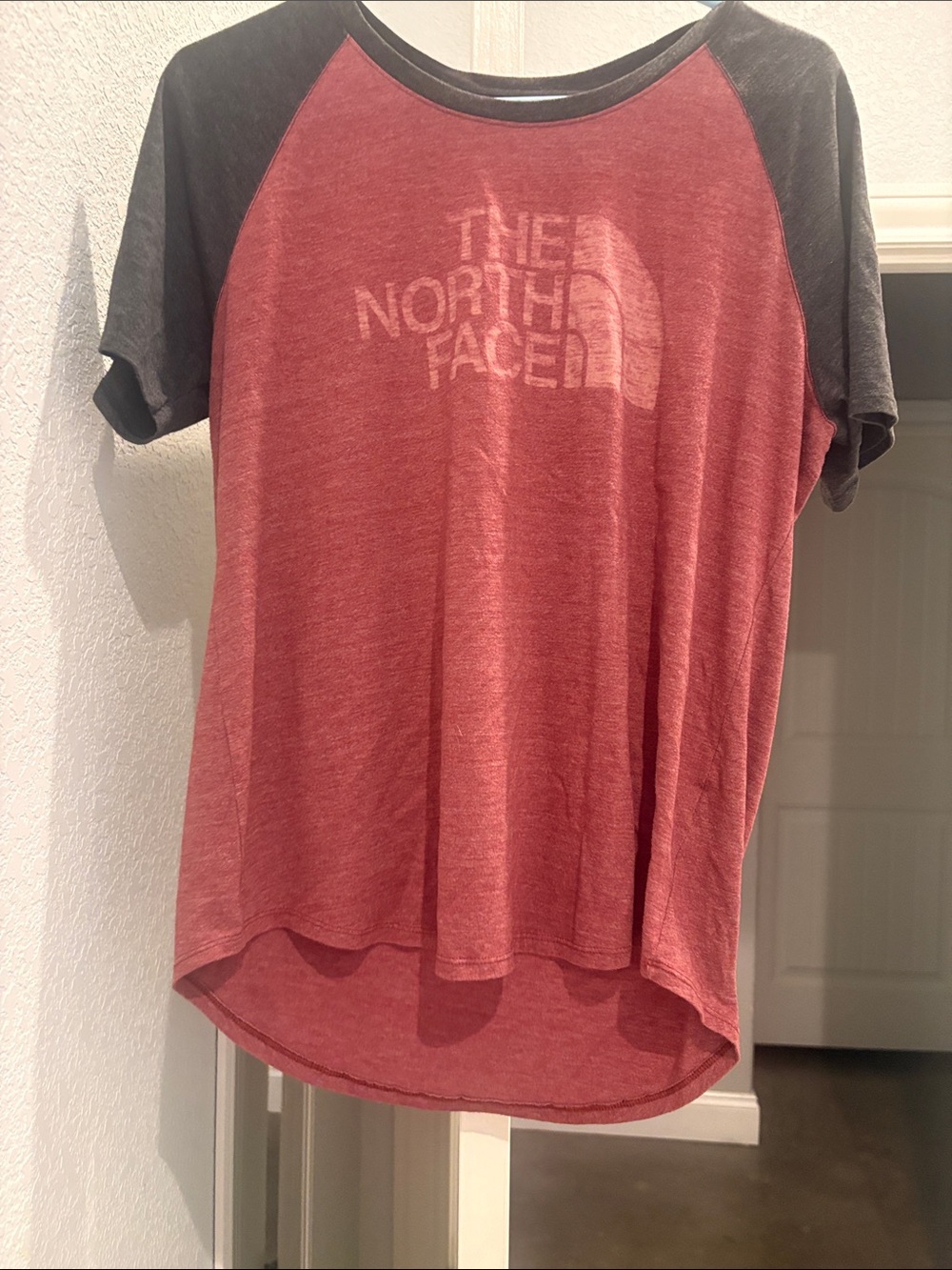 The North Face Men’s Two-Tone Raglan Tee in Red and Gray